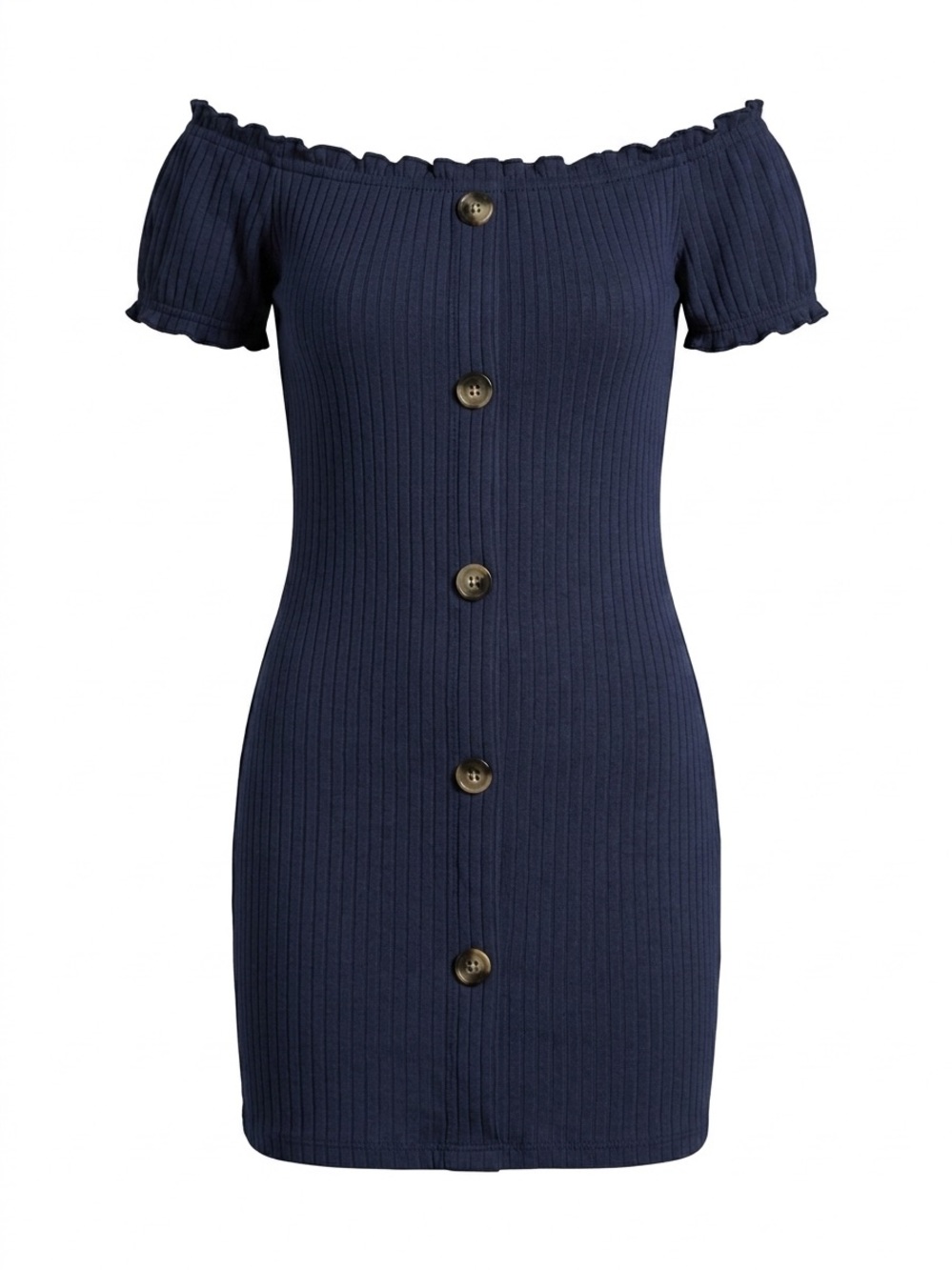 SHEIN Navy Ribbed Off-the-Shoulder Mini Dress - Size XS - Picture 1 of 4
